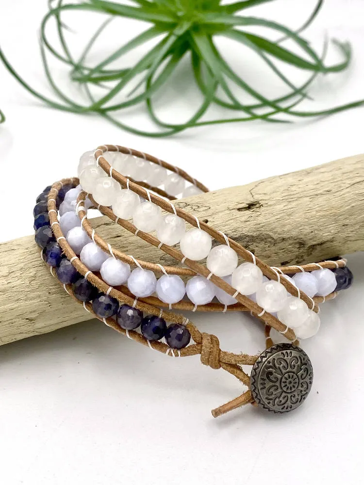 Jade, Chalcedony, & Iolite Wrap Bracelet