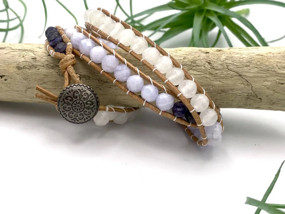 Jade, Chalcedony, & Iolite Wrap Bracelet