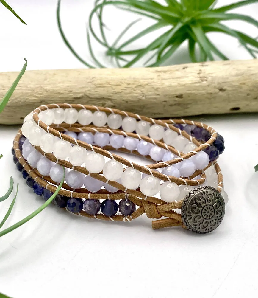 Jade, Chalcedony, & Iolite Wrap Bracelet