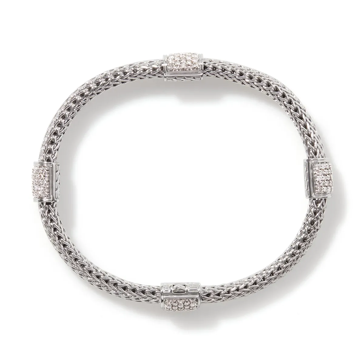 John Hardy Classic Chain Silver Diamond Pave' Four Station Bracelet