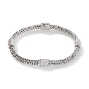 John Hardy Classic Chain Silver Diamond Pave' Four Station Bracelet