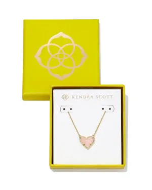 Kendra Scott Boxed Ari Heart Gold Pendant Necklace in Rose Quartz