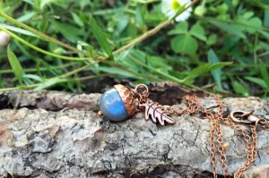 Labradorite and Copper Acorn Necklace | Cute Nature Acorn | Forest Acorn Necklace | Nature Jewelry