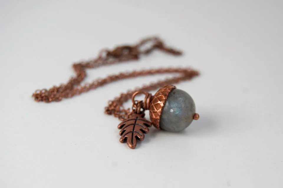 Labradorite and Copper Acorn Necklace | Cute Nature Acorn | Forest Acorn Necklace | Nature Jewelry