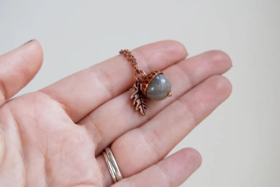 Labradorite and Copper Acorn Necklace | Cute Nature Acorn | Forest Acorn Necklace | Nature Jewelry