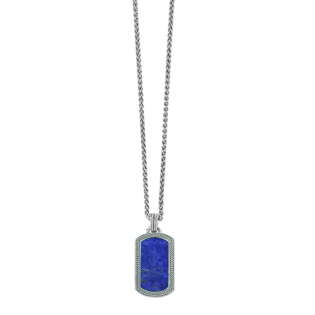 Lapis Gemstone Plaque Sterling Pendant & Necklace