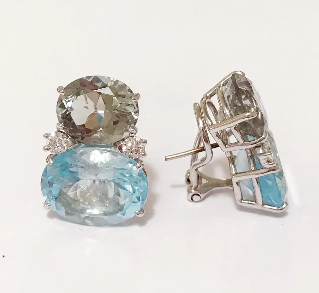 Large GUM DROP™ Earrings with Green Amethyst and Pale Blue Topaz and Diamonds