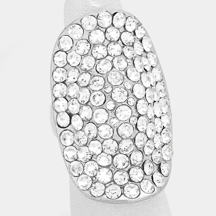 Leela- clear silver pave stretchable cocktail ring