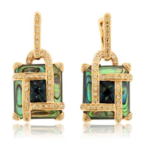 London Blue Topaz, Abalone Shell with Diamond Accented Earrings