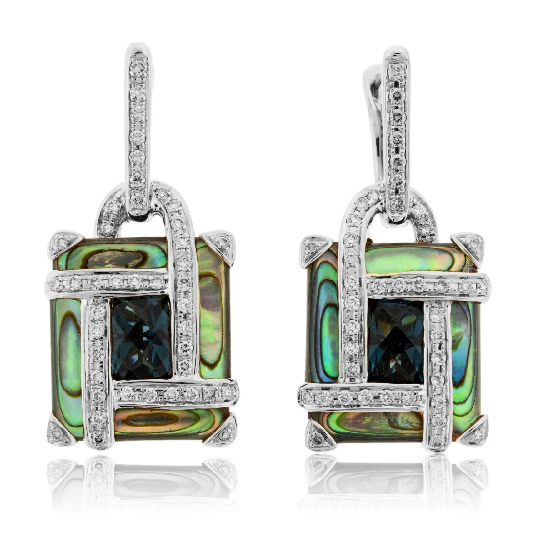 London Blue Topaz, Abalone Shell with Diamond Accented Earrings