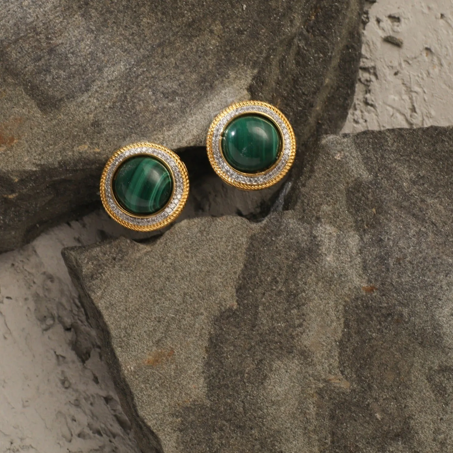 Malachite Wave Silver Stud Earrings