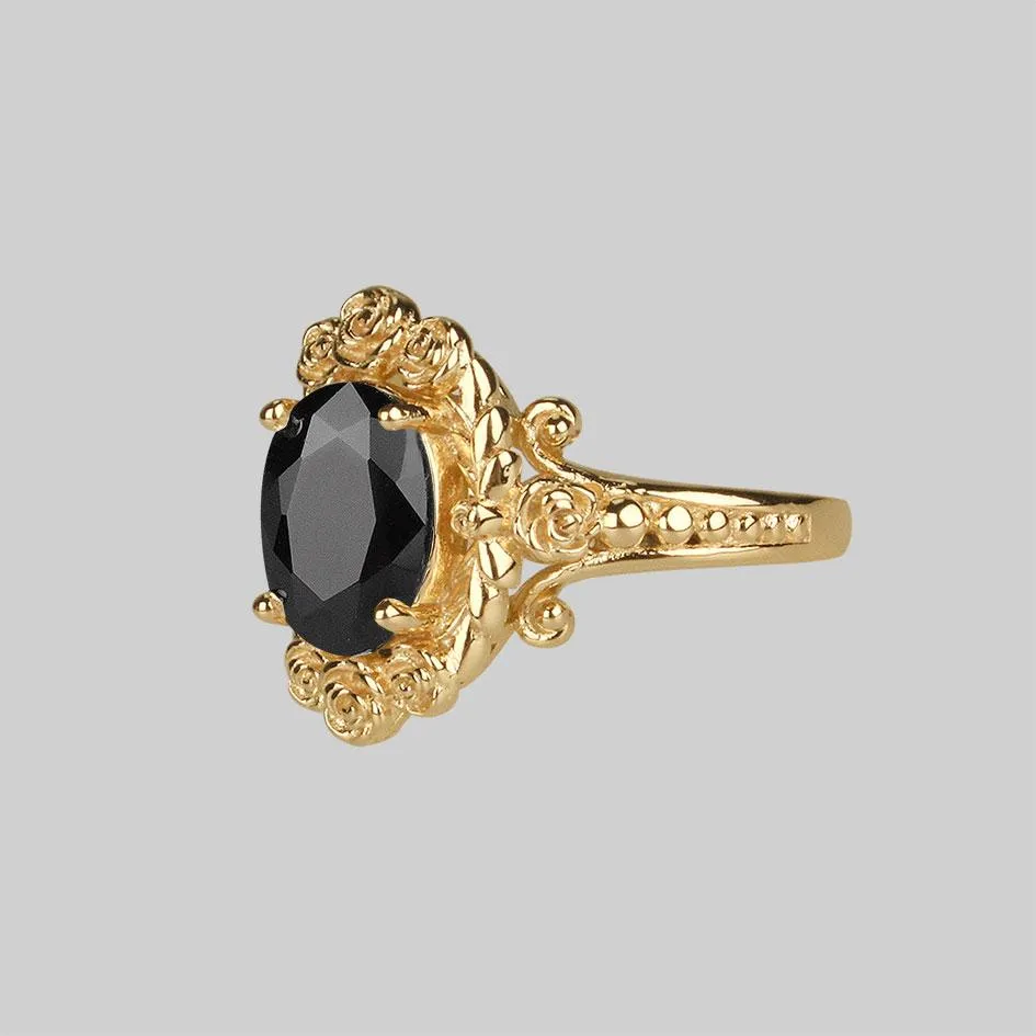 MARIA. Rose Wreath Onyx Gold Cocktail Ring