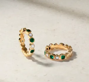 Mark Henry 18k Yellow Gold "Bubbly Emerald and Diamond Mini" Hoop Earrings