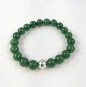 Men's Bracelet, Green Jade with Sterling Silver Bead