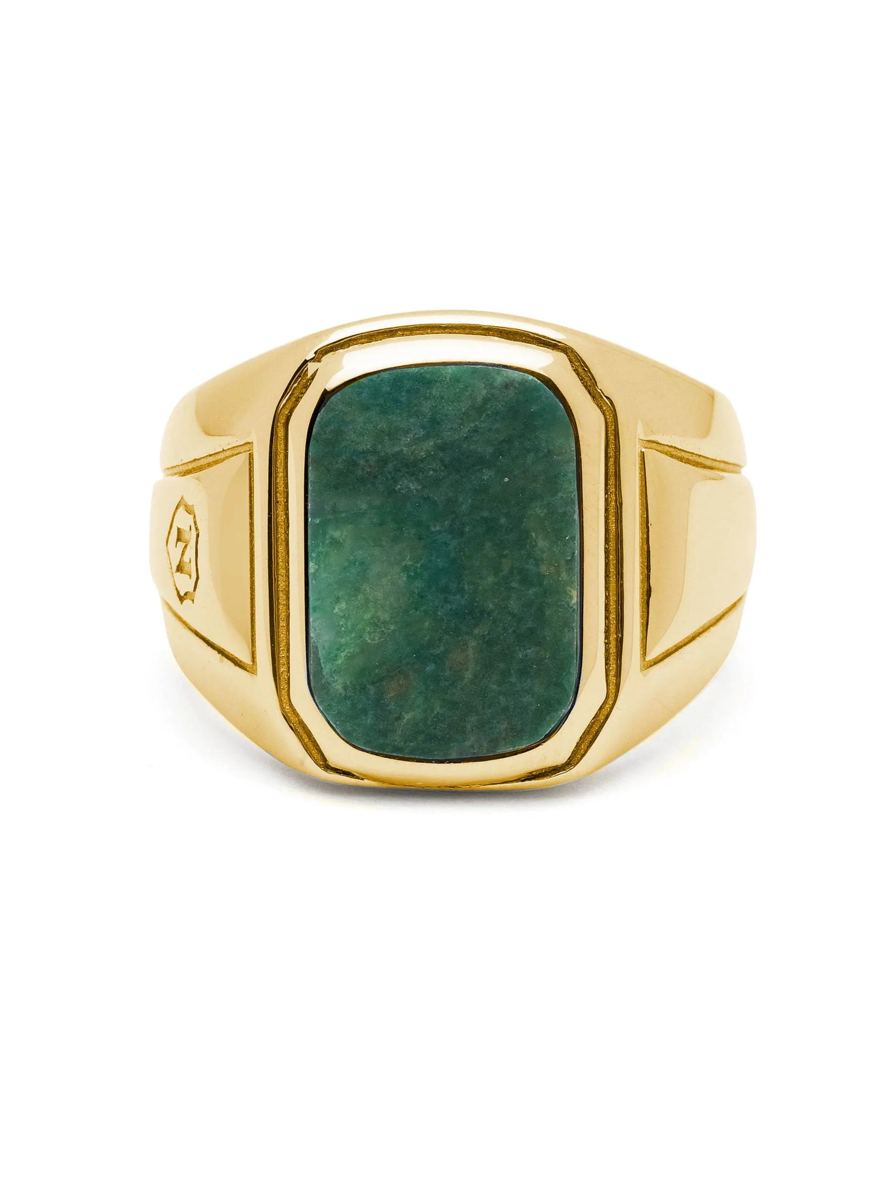 Men's Oblong Gold Plated Signet Ring with Green Jade