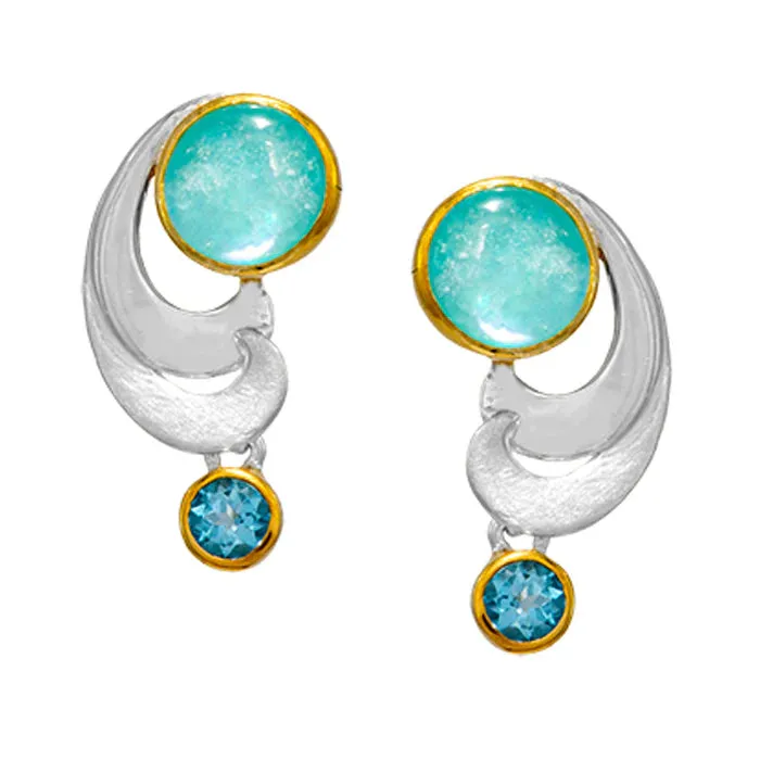 Michou Sterling Silver and 22 Karat Gold Vermeil Amazonite & Blue Topaz Earrings