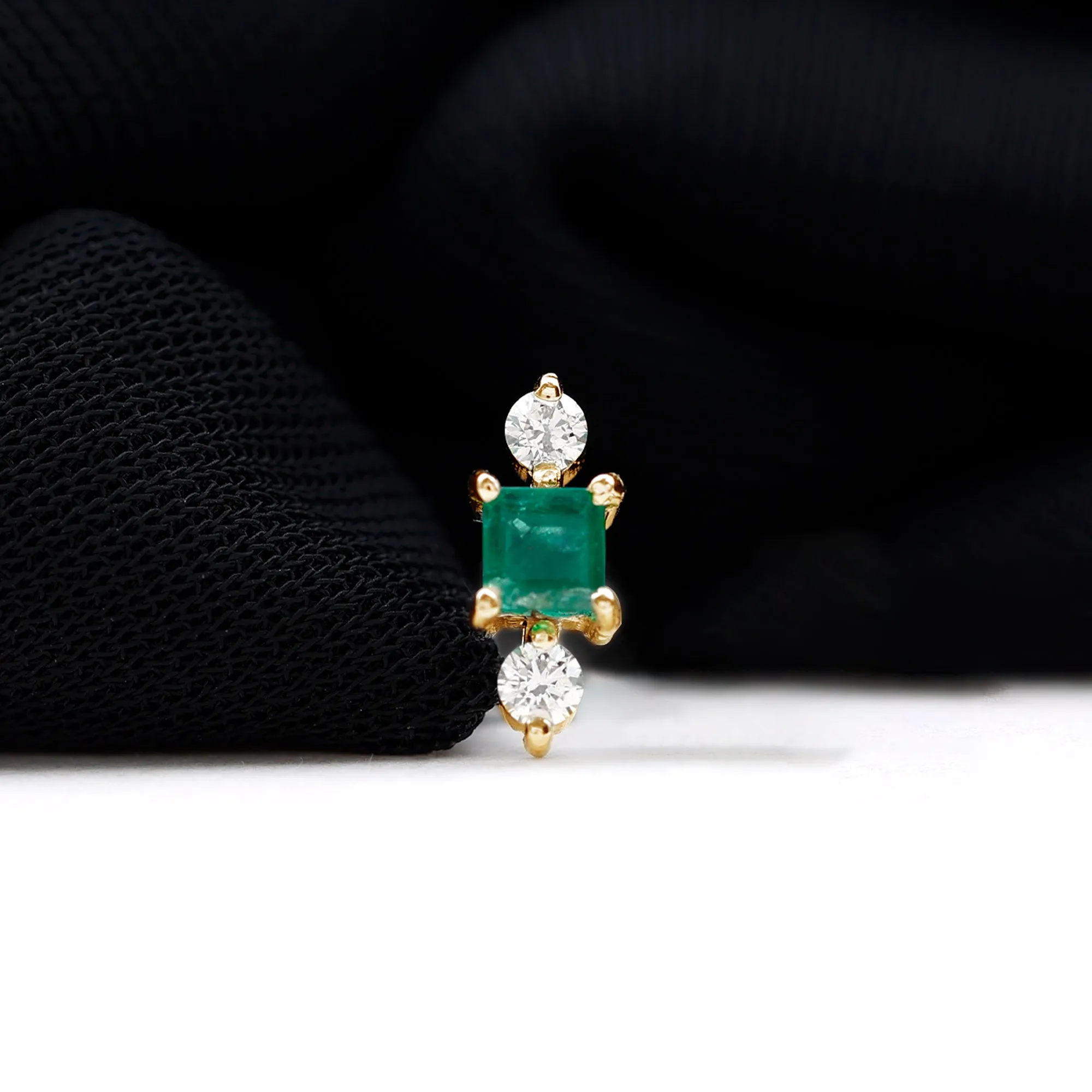 Minimalist Emerald and Moissanite Helix Earring