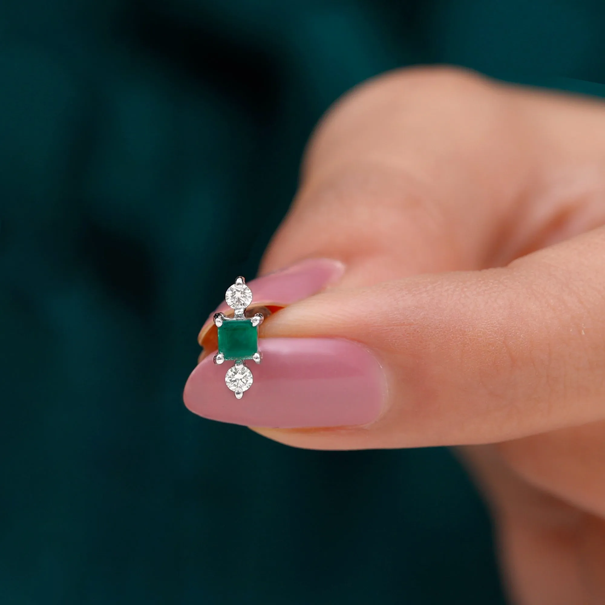 Minimalist Emerald and Moissanite Helix Earring