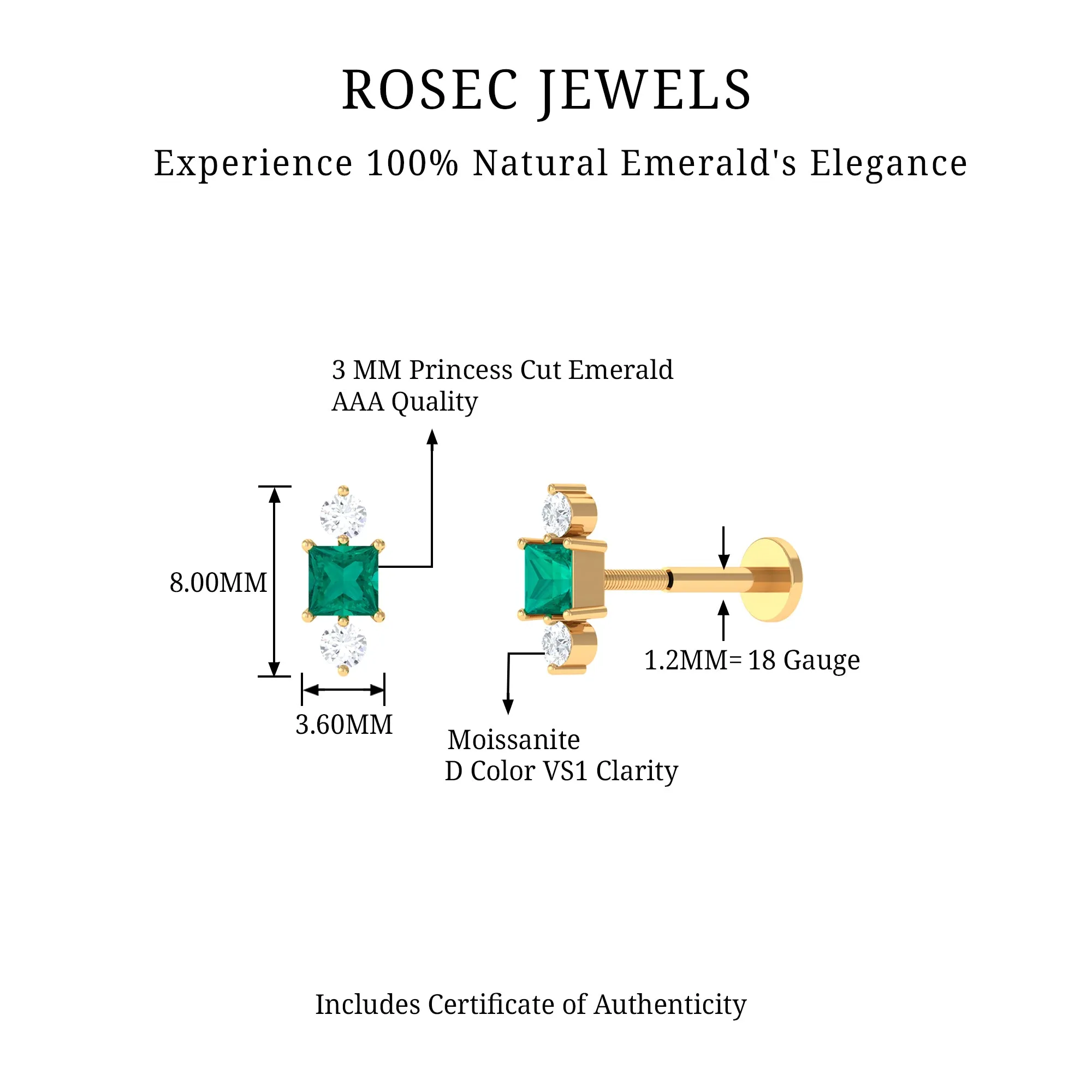 Minimalist Emerald and Moissanite Helix Earring