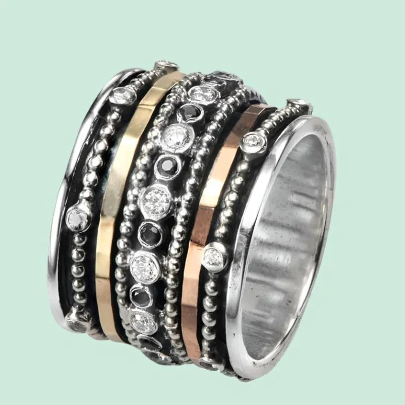 Modern Spinner Ring for Woman - fidget ring. Set with cz- All Sizes