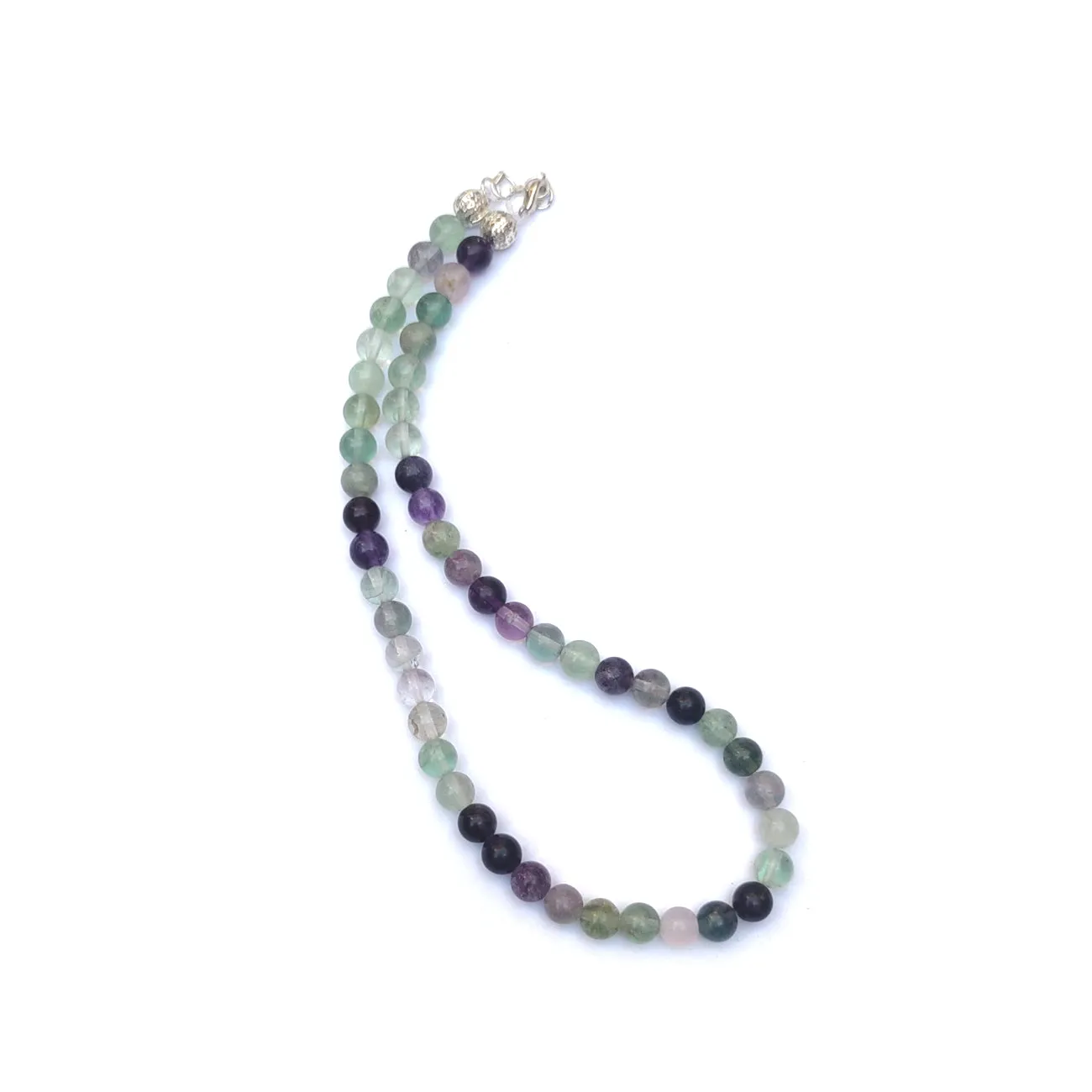 Multi Fluorite Crystal Round Beads Necklace - 15 Inches, 6mm Beads (Semi-Precious Mala)