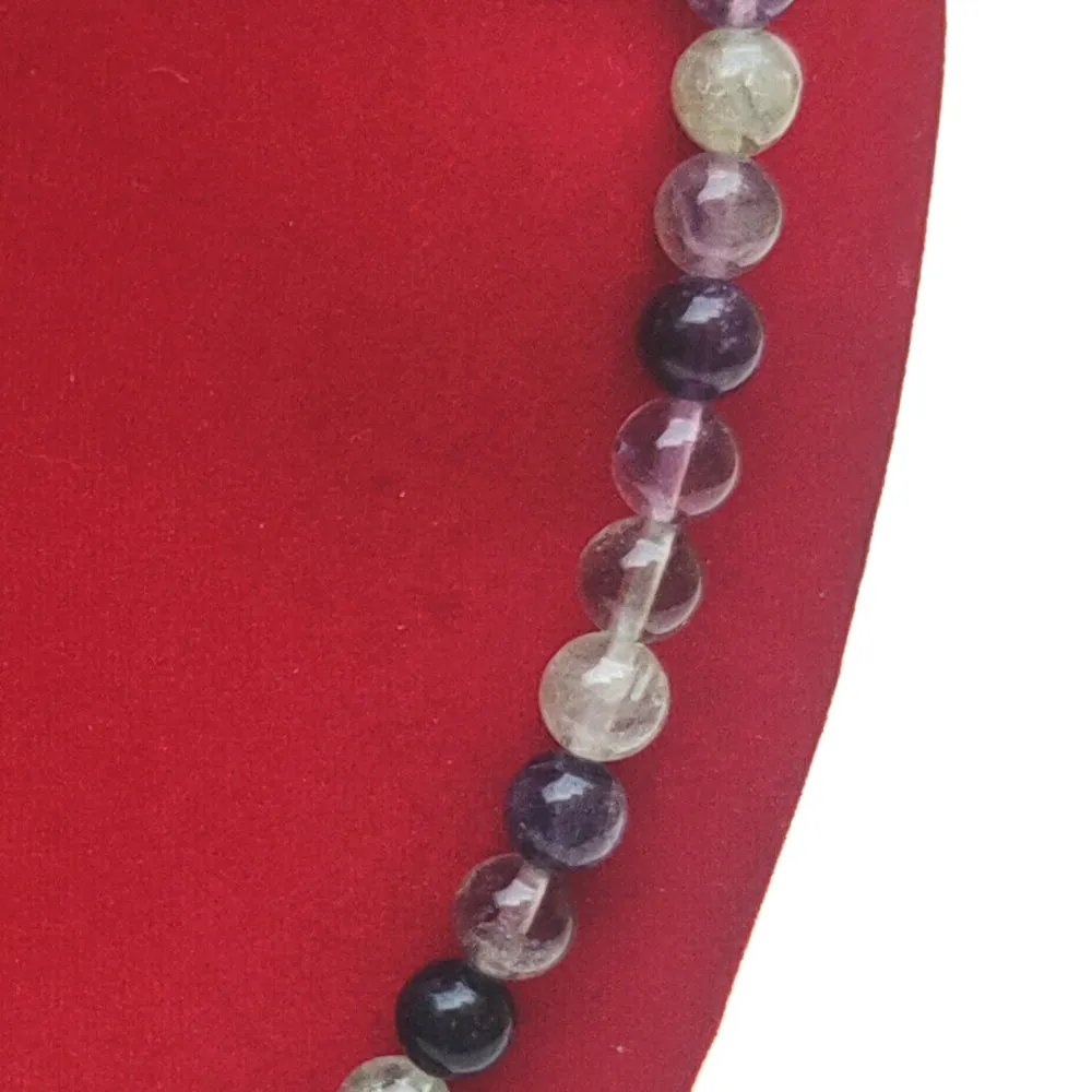 Multi Fluorite Crystal Round Beads Necklace - 15 Inches, 6mm Beads (Semi-Precious Mala)