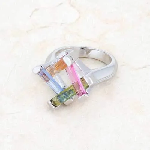 Myra Ring 10ct Multicolor CZ Rhodium Cocktail Ring