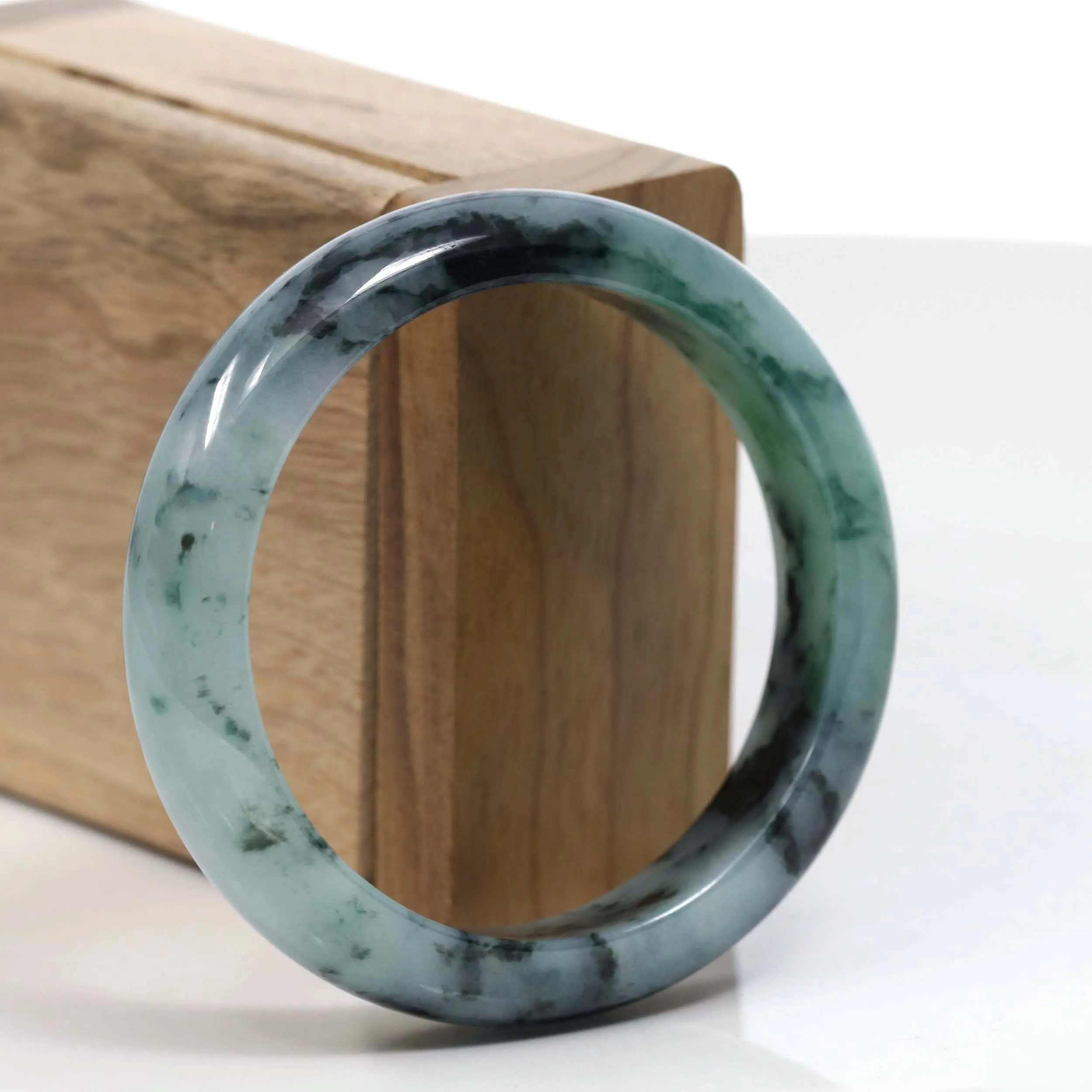 Natural Burmese Blue-green Jadeite Jade Bangle Bracelet (55.48mm)#T003