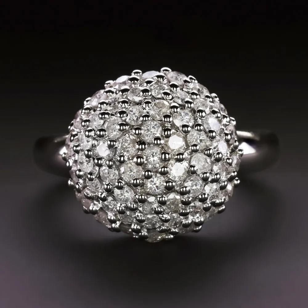 NATURAL DIAMOND COCKTAIL RING 1.75ct PAVE DOME BIG STATEMENT WHITE GOLD ROUND