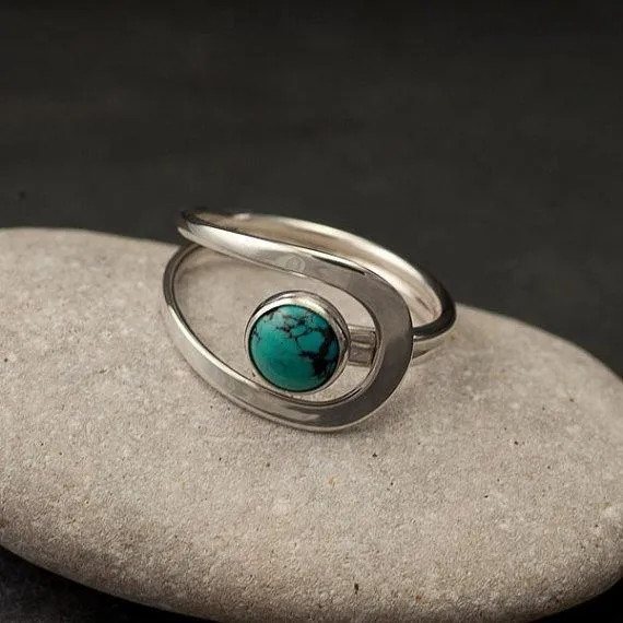 Natural Gemstone Turquoise Bride Wedding Engagement Rings Fine Jewelry