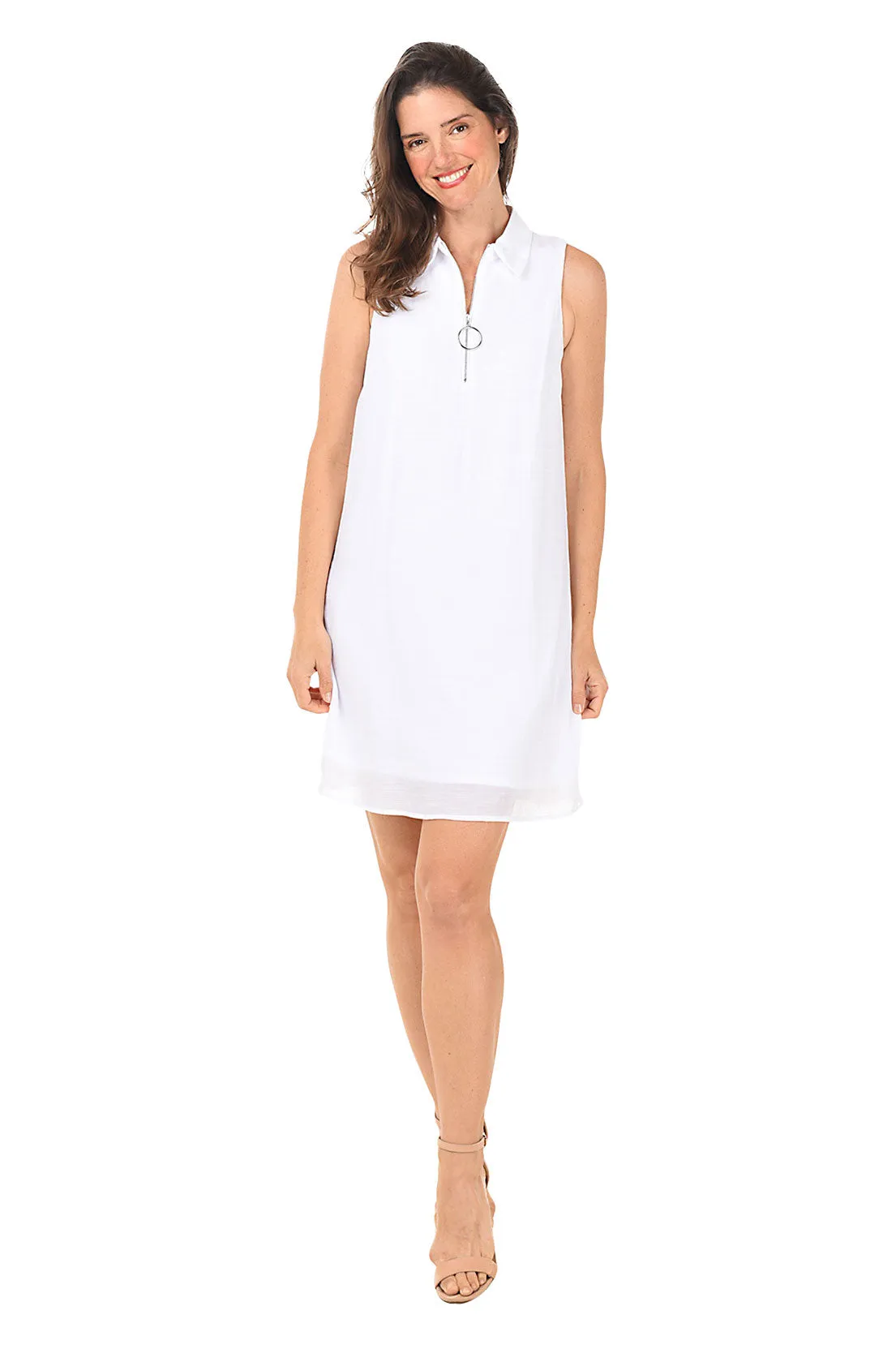 O-Ring Zipper Collared Sleeveless Dress