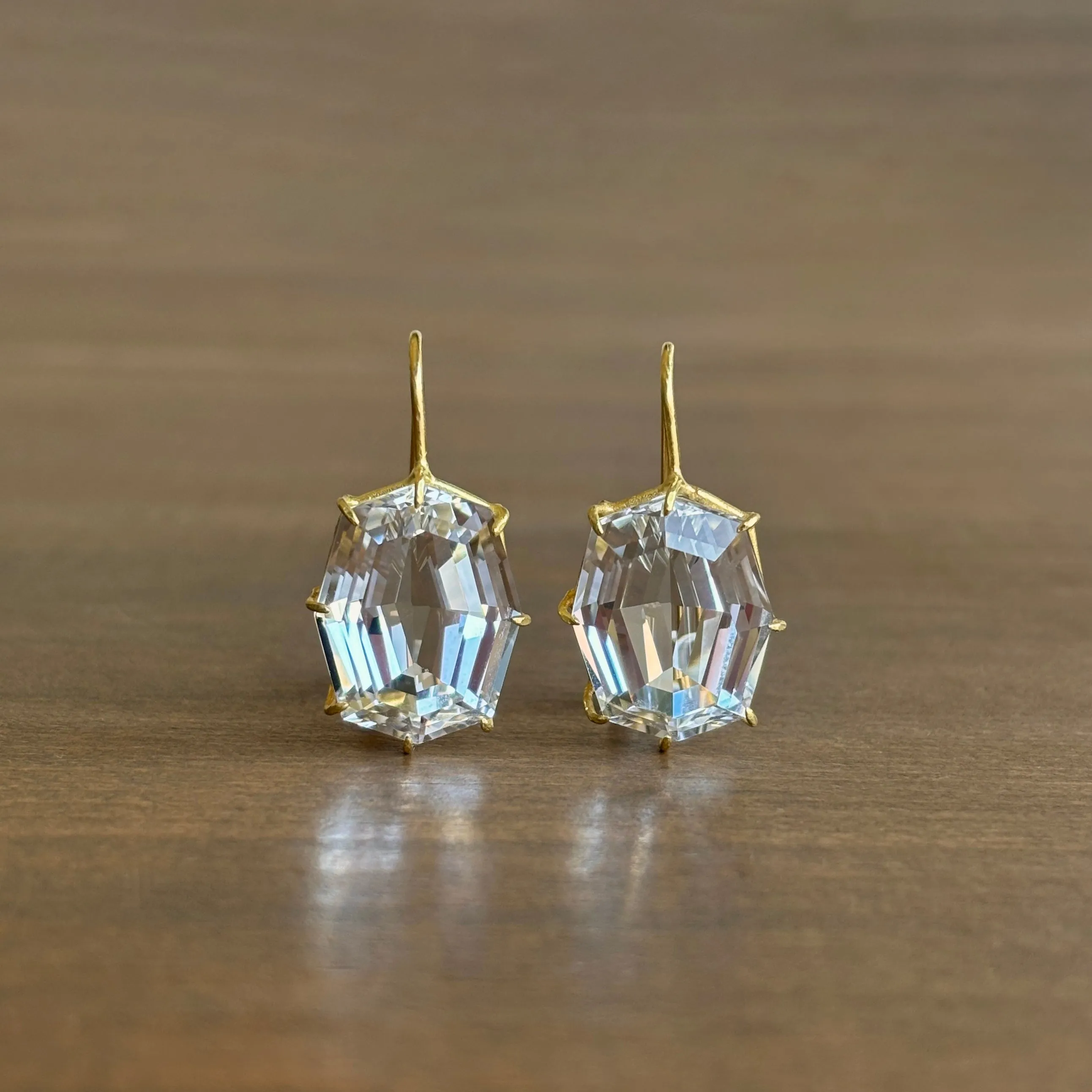 Octagon Faceted White Topaz Earrings