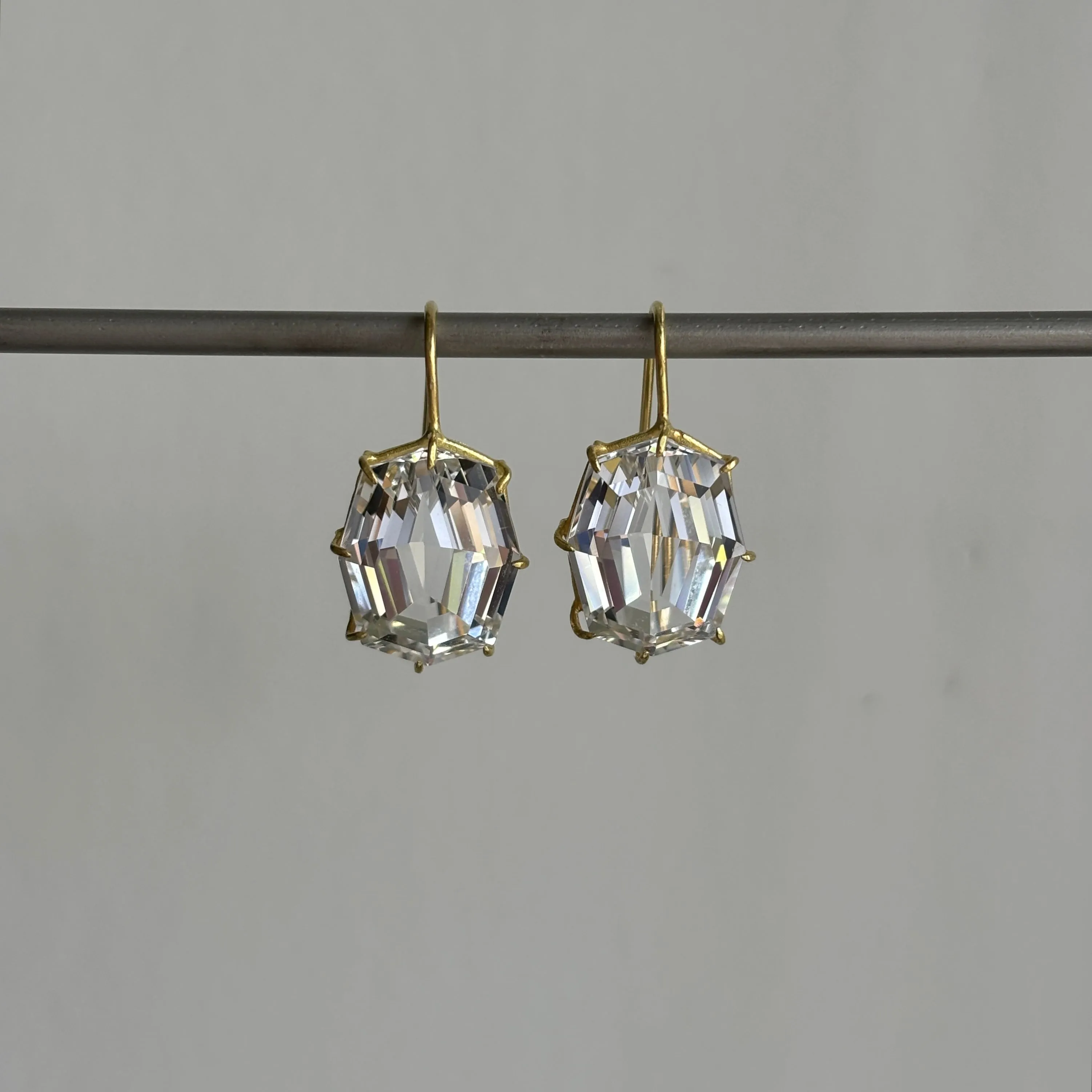 Octagon Faceted White Topaz Earrings