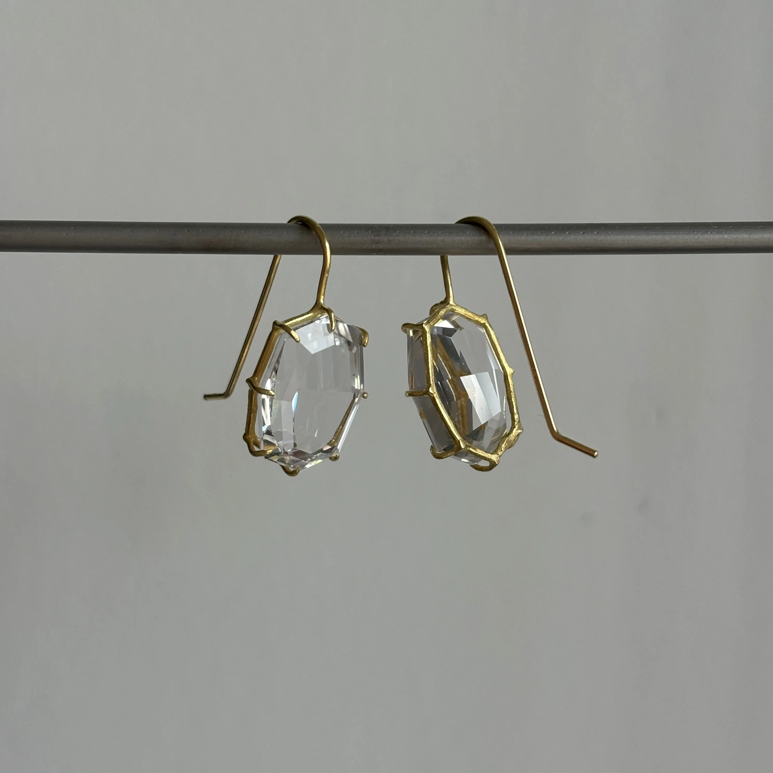 Octagon Faceted White Topaz Earrings