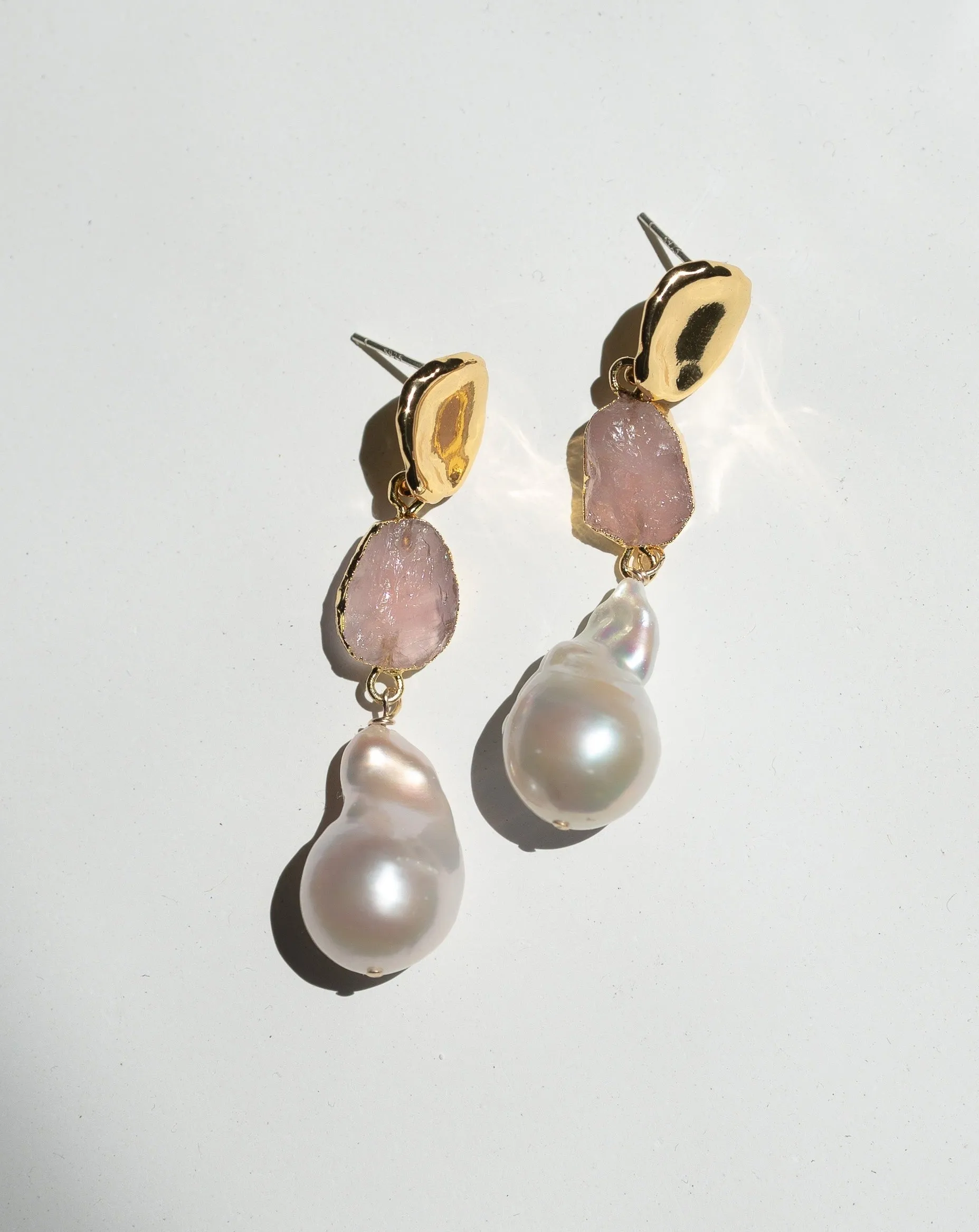 October | Rose Quartz Birthstones x Pearls Earrings