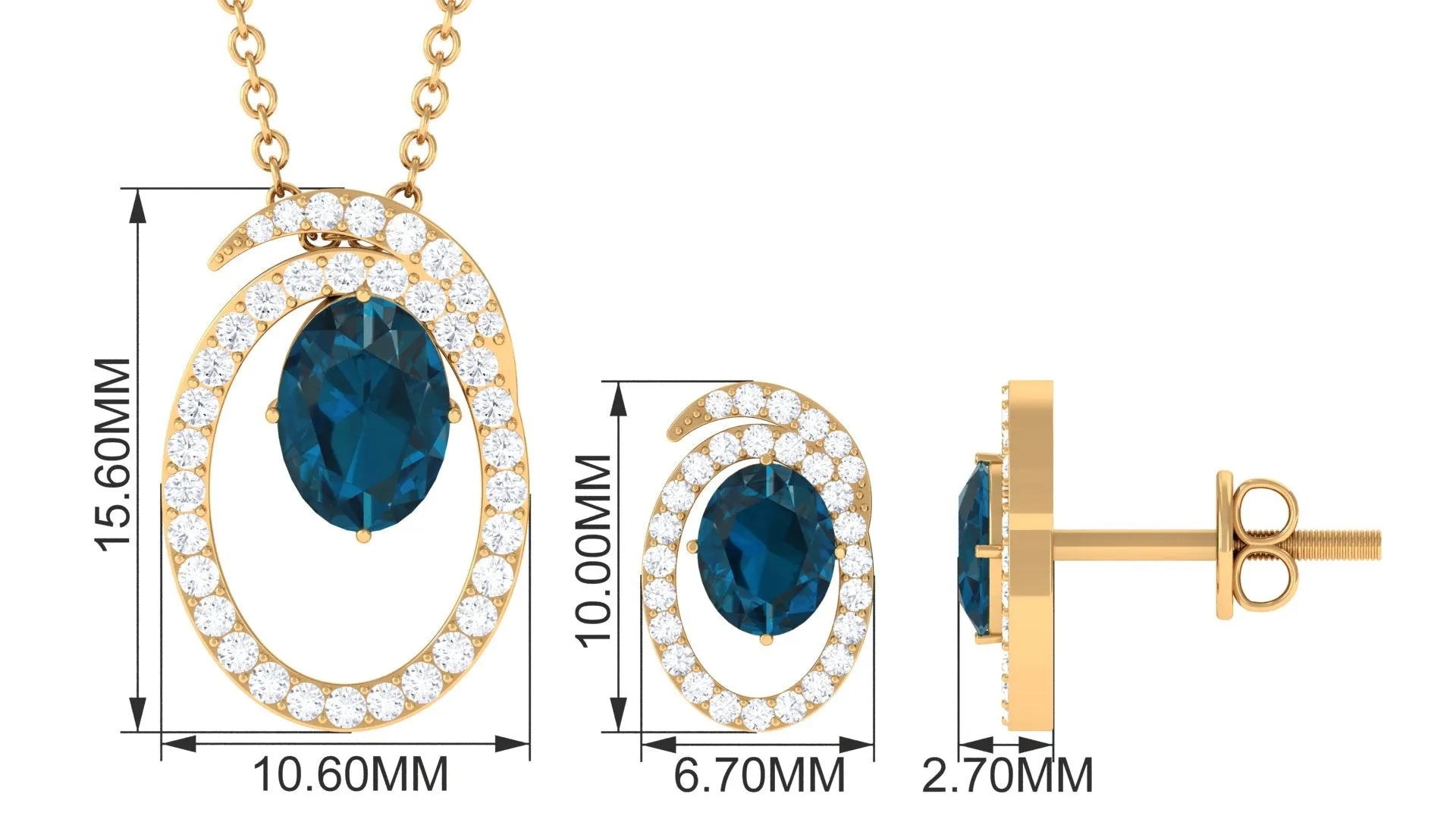 Oval London Blue Topaz and Diamond Contemporary Jewelry Set