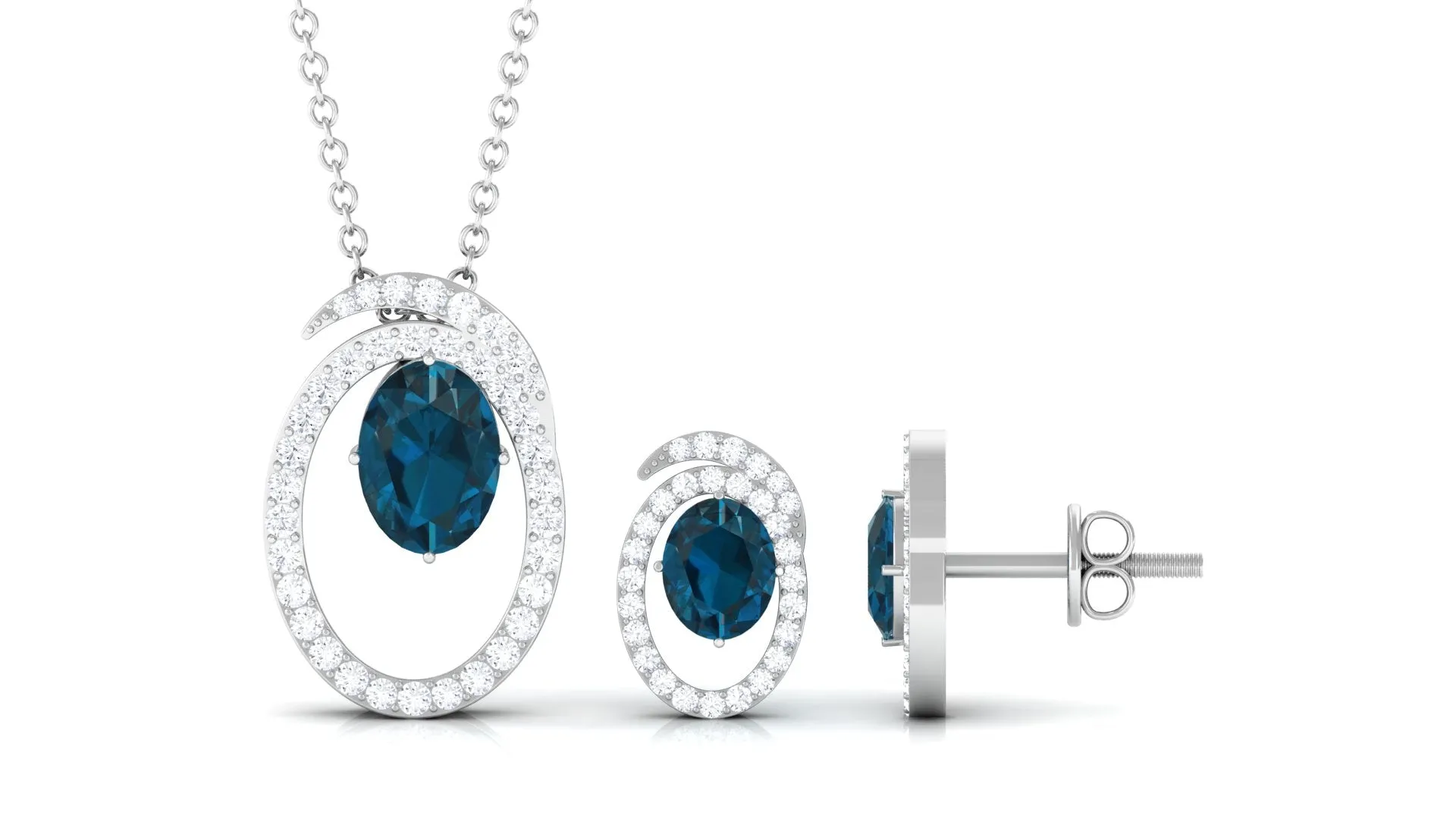 Oval London Blue Topaz and Diamond Contemporary Jewelry Set