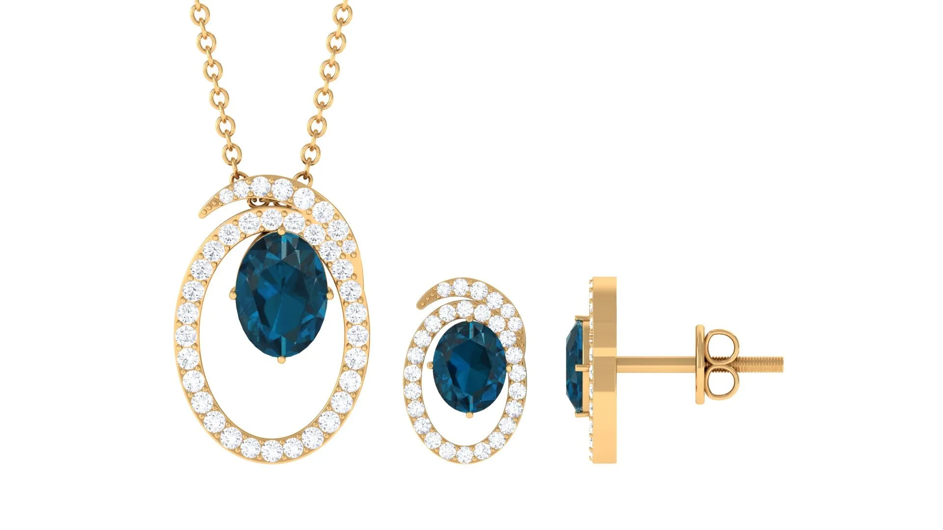 Oval London Blue Topaz and Diamond Contemporary Jewelry Set