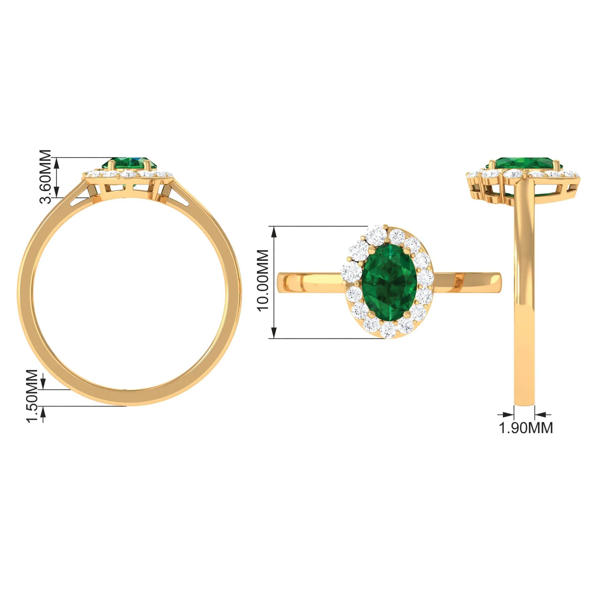 Oval Shape Created Emerald and Diamond Classic Halo Engagement Ring