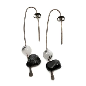 Oxidised Silver Earrings with Rutilated Quartz