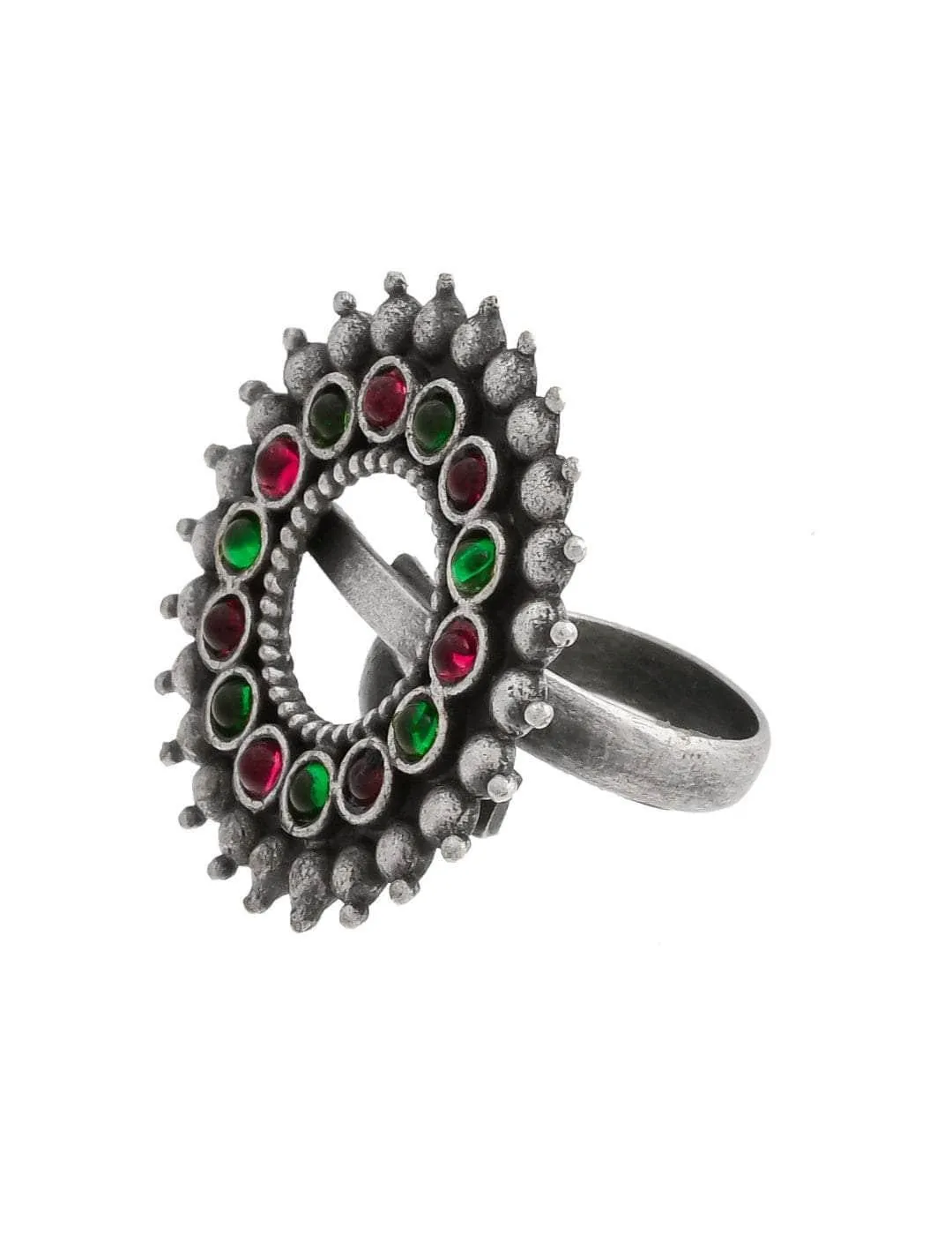 Oxidized Varthulah Ring Magenta And Green