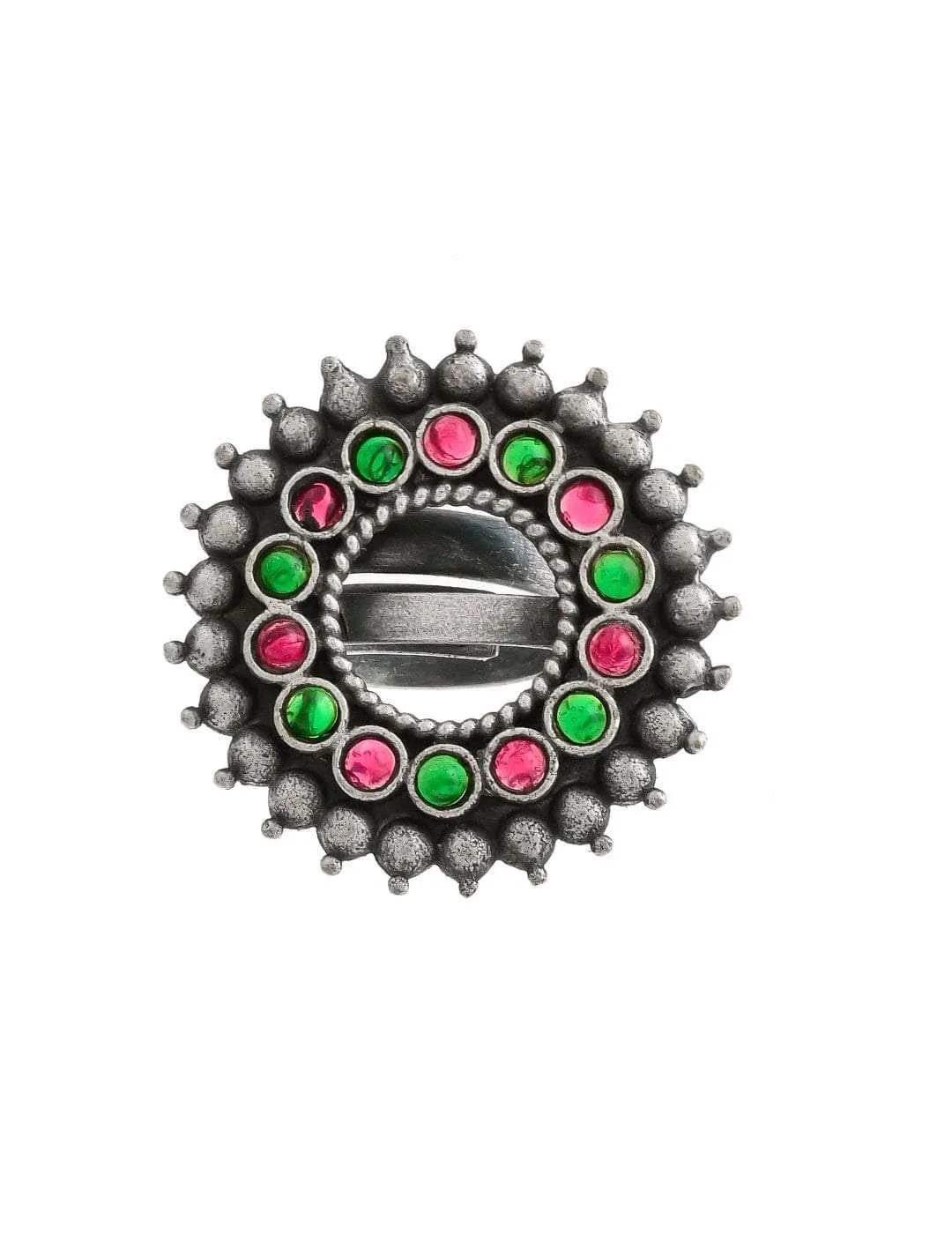 Oxidized Varthulah Ring Magenta And Green