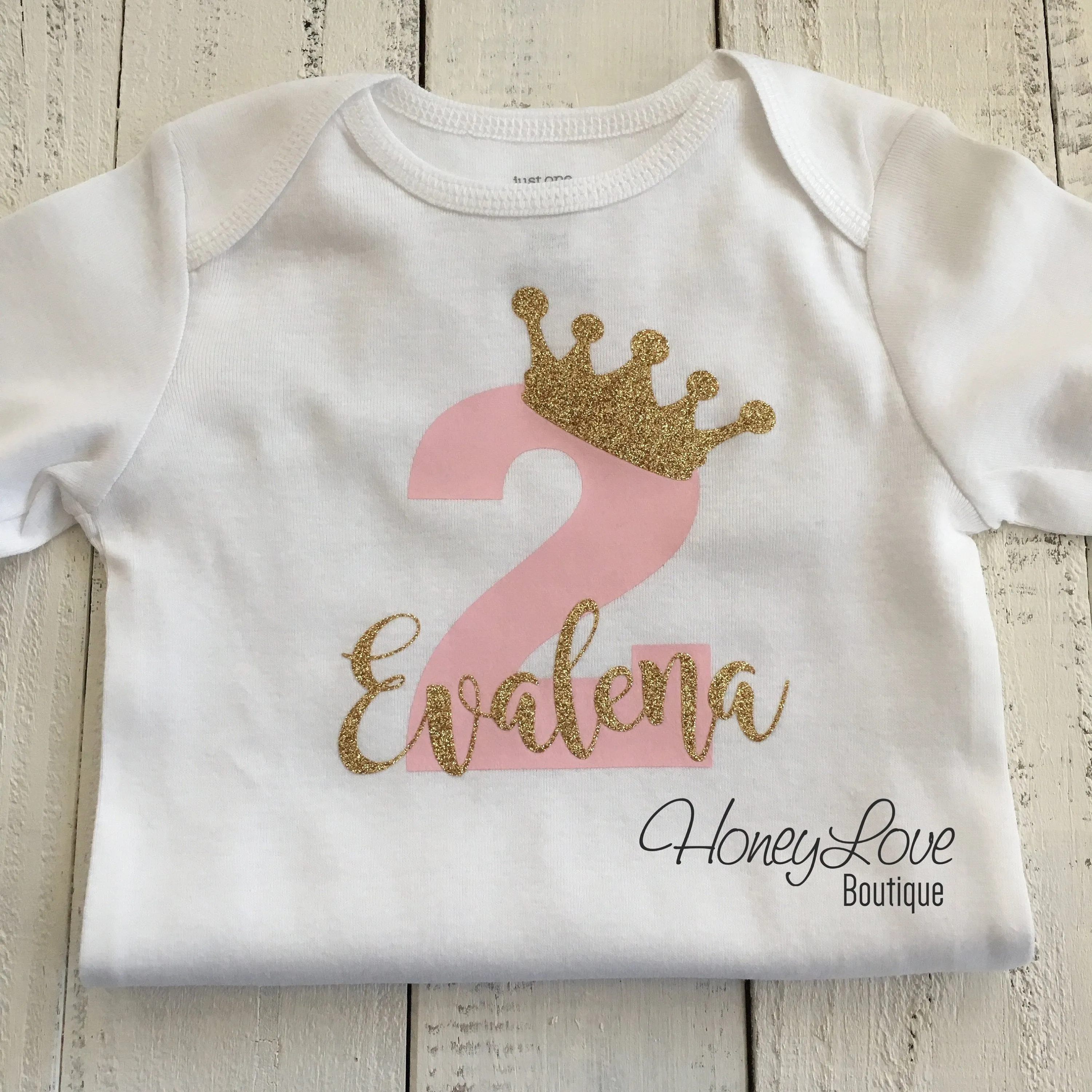 Personalized 2nd Birthday Princess T-shirt - Light Pink and Gold glitter