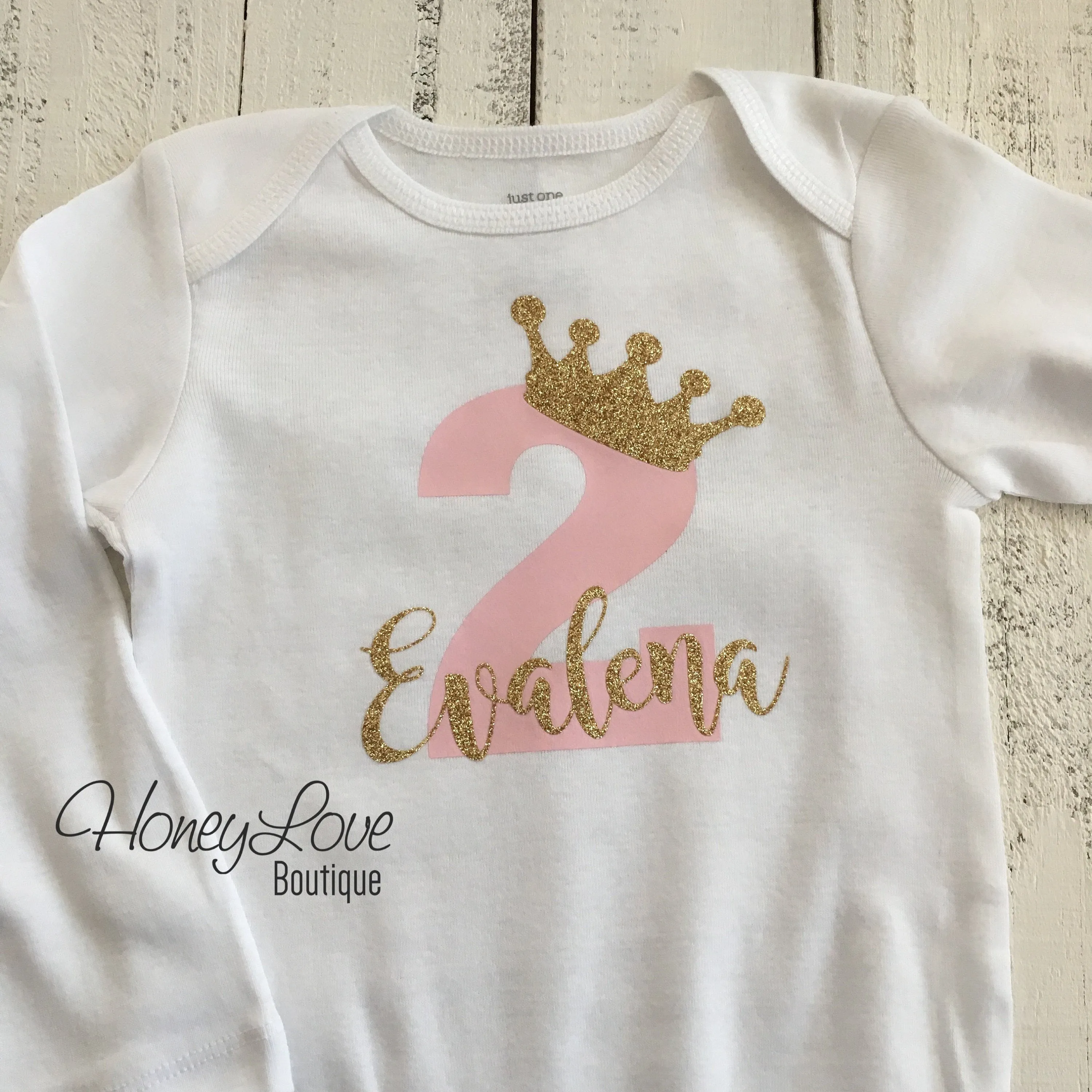 Personalized 2nd Birthday Princess T-shirt - Light Pink and Gold glitter