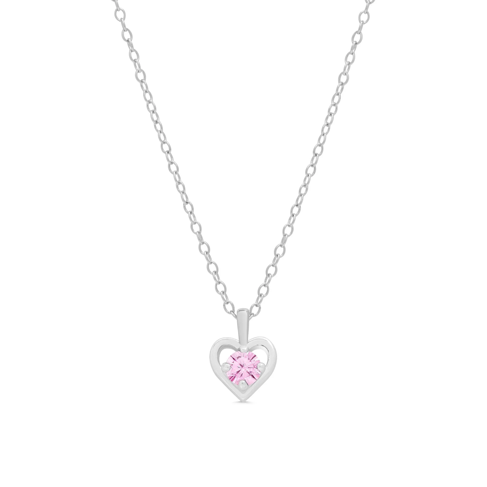 Pink CZ Heart Pendant in Sterling Silver