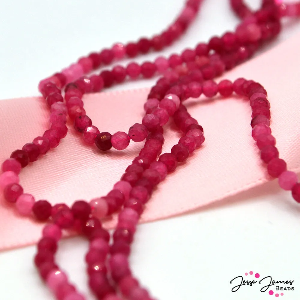 Pink Quartz Stone 3mm Faceted Bead Strand