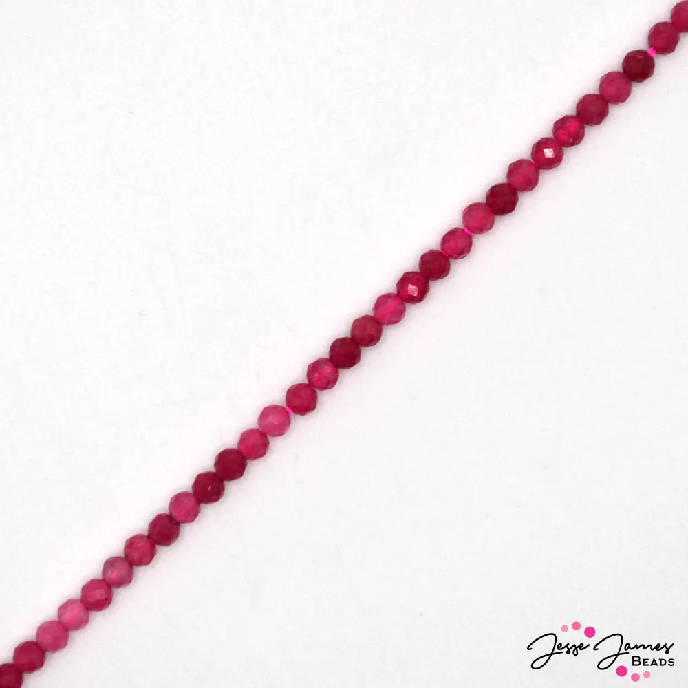 Pink Quartz Stone 3mm Faceted Bead Strand