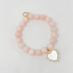 PowerBeads by jen Petites Rosey Pink Gemstone Bracelet with Heart