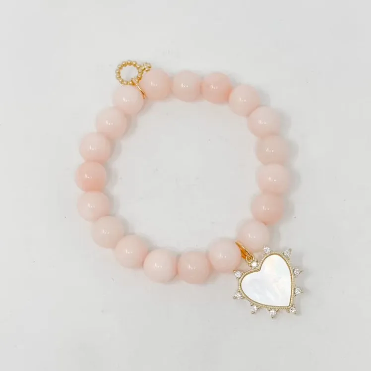 PowerBeads by jen Petites Rosey Pink Gemstone Bracelet with Heart