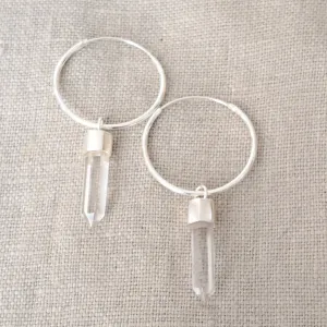 Quartz Point .925 Sterling Silver Hoop Earrings from Bali